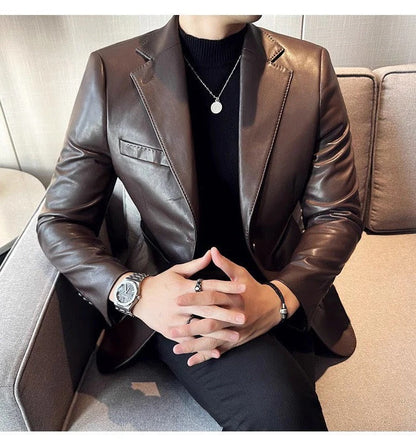 Men's Genuine Leather Blazer Jacket with Button Closure – Classic Design for Timeless Elegance 1