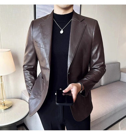 Men's Genuine Leather Blazer Jacket with Button Closure – Classic Design for Timeless Elegance 2