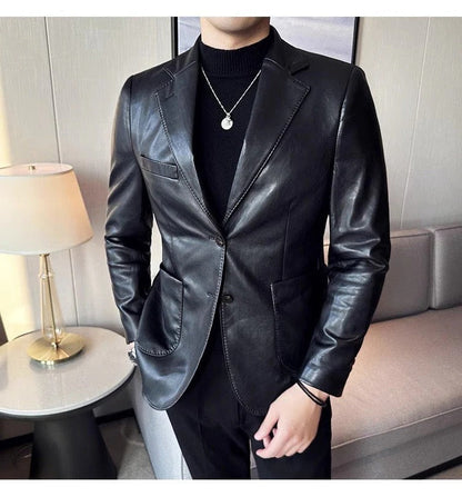 Men's Genuine Leather Blazer Jacket with Button Closure – Classic Design for Timeless Elegance 3