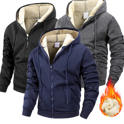 Men's Heavyweight Fleece Jacket with Zipper and Hood – Windproof Casual Sports Winter Jacket 0