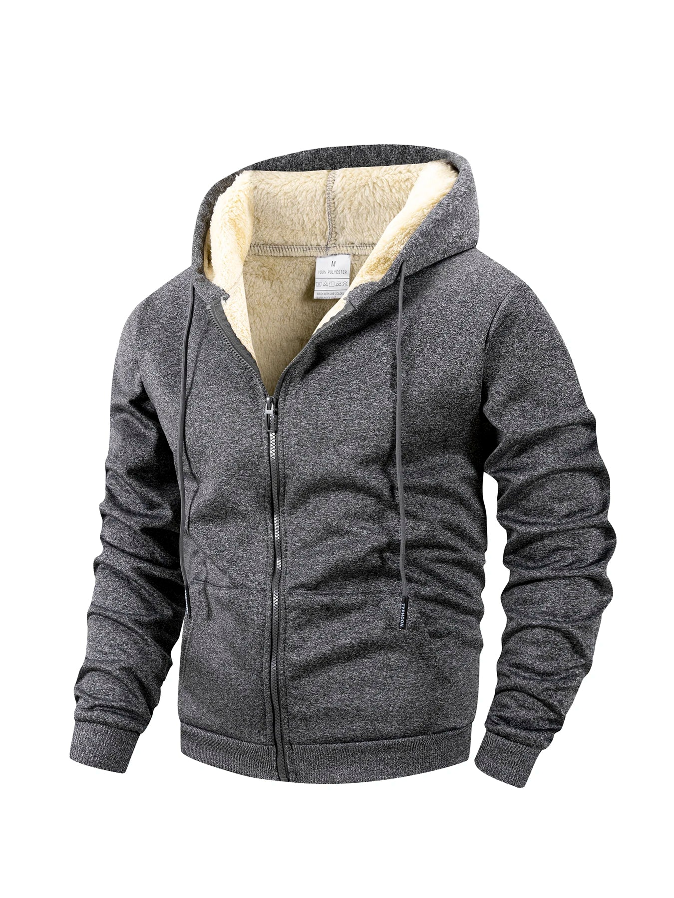 Men's Heavyweight Fleece Jacket with Zipper and Hood – Windproof Casual Sports Winter Jacket 3