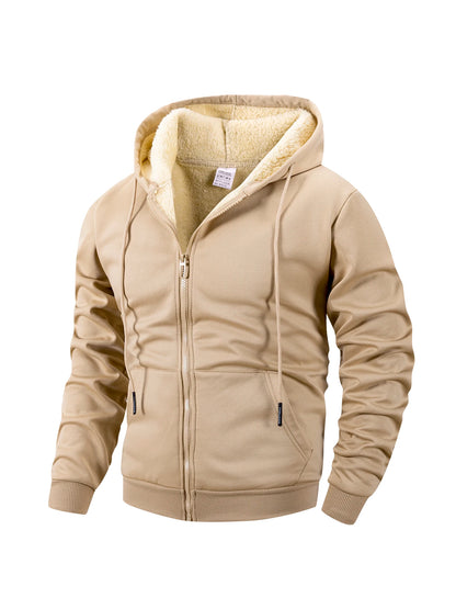 Men's Heavyweight Fleece Jacket with Zipper and Hood – Windproof Casual Sports Winter Jacket 4