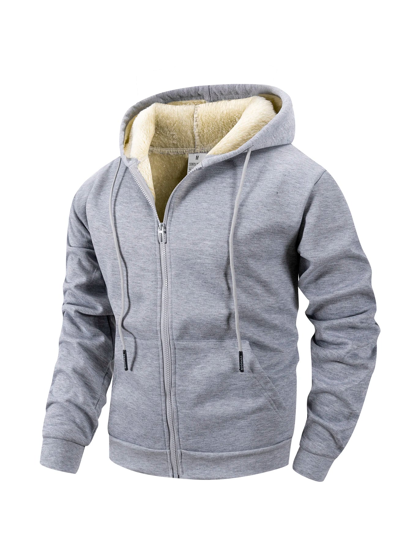 Men's Heavyweight Fleece Jacket with Zipper and Hood – Windproof Casual Sports Winter Jacket 5