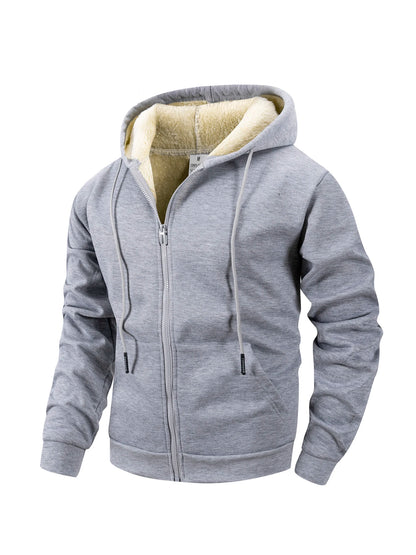 Men's Heavyweight Fleece Jacket with Zipper and Hood – Windproof Casual Sports Winter Jacket 5