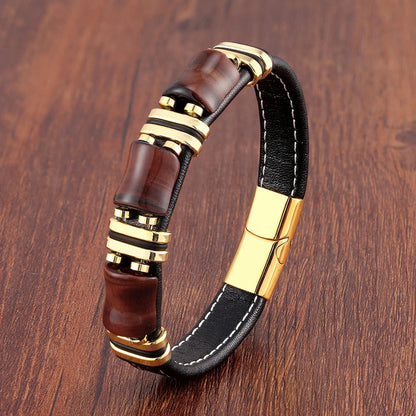 Men's Leather Bracelet with Natural Tiger Eye Stone – Adjustable Stylish Accessory for Casual and Formal Wear 0