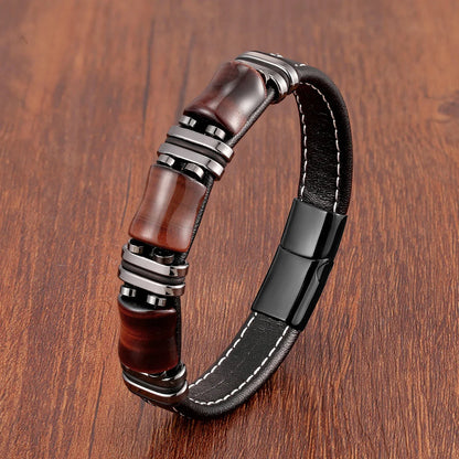 Men's Leather Bracelet with Natural Tiger Eye Stone – Adjustable Stylish Accessory for Casual and Formal Wear 1