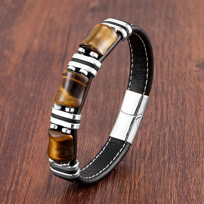 Men's Leather Bracelet with Natural Tiger Eye Stone – Adjustable Stylish Accessory for Casual and Formal Wear 5