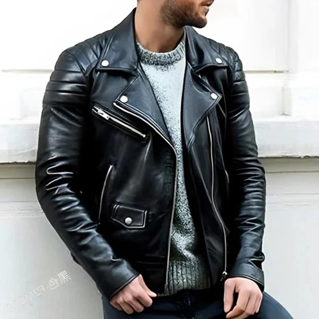 Men's Summer Leather Biker Jacket - Stylish and Durable Fashion Outerwear 0