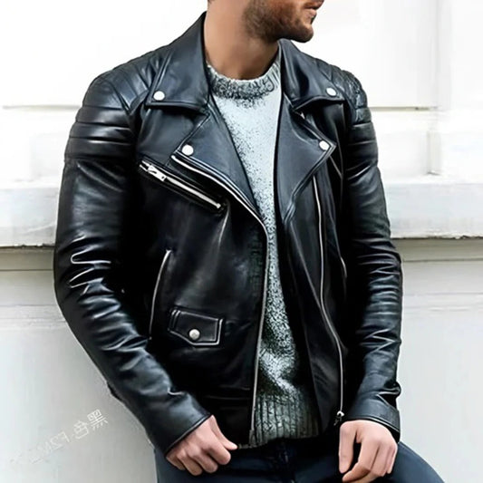 Men's Summer Leather Biker Jacket - Stylish and Durable Fashion Outerwear 0