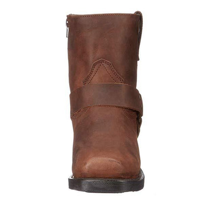 Mid-Cut Black Leather Biker Boots for Women with Harness Detail – Durable Moto Boots 3