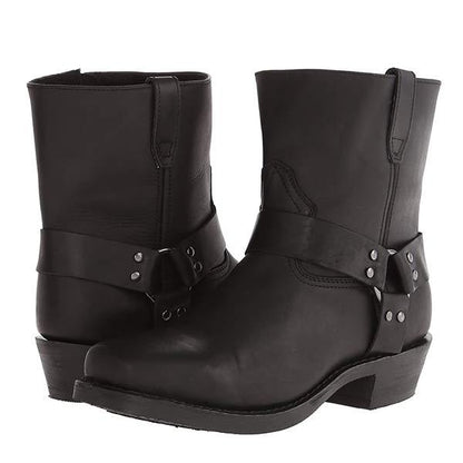 Mid-Cut Black Leather Biker Boots for Women with Harness Detail – Durable Moto Boots 6