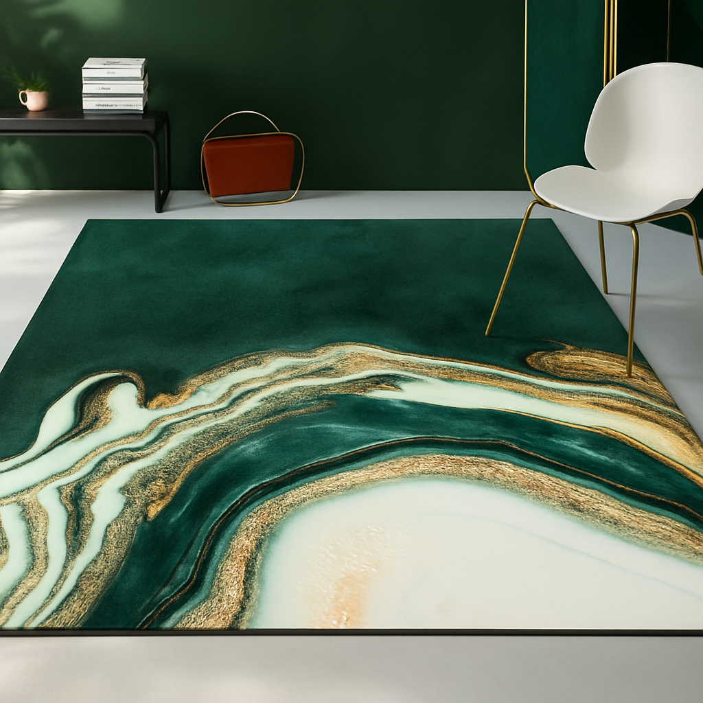 Modern Abstract Green Marble Area Rug – Soft Washable Polyester Living Room Rug in Various Sizes 1