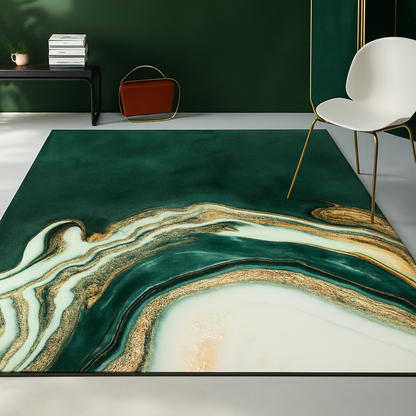 Modern Abstract Green Marble Area Rug – Soft Washable Polyester Living Room Rug in Various Sizes 1