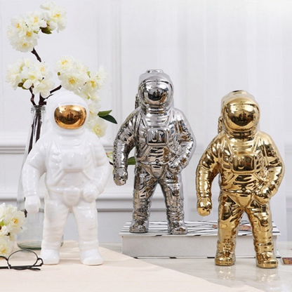 Modern Astronaut Ceramic Vase – Multi-functional Space Sculpture in Gold, Silver, or White 3
