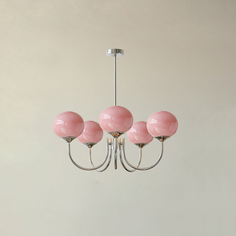 Modern Brass Chandelier with Pink Glass Shades – Adjustable Ceiling Light Fixture 3