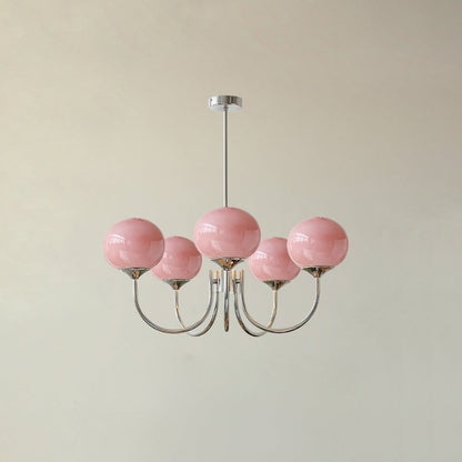 Modern Brass Chandelier with Pink Glass Shades – Adjustable Ceiling Light Fixture 3