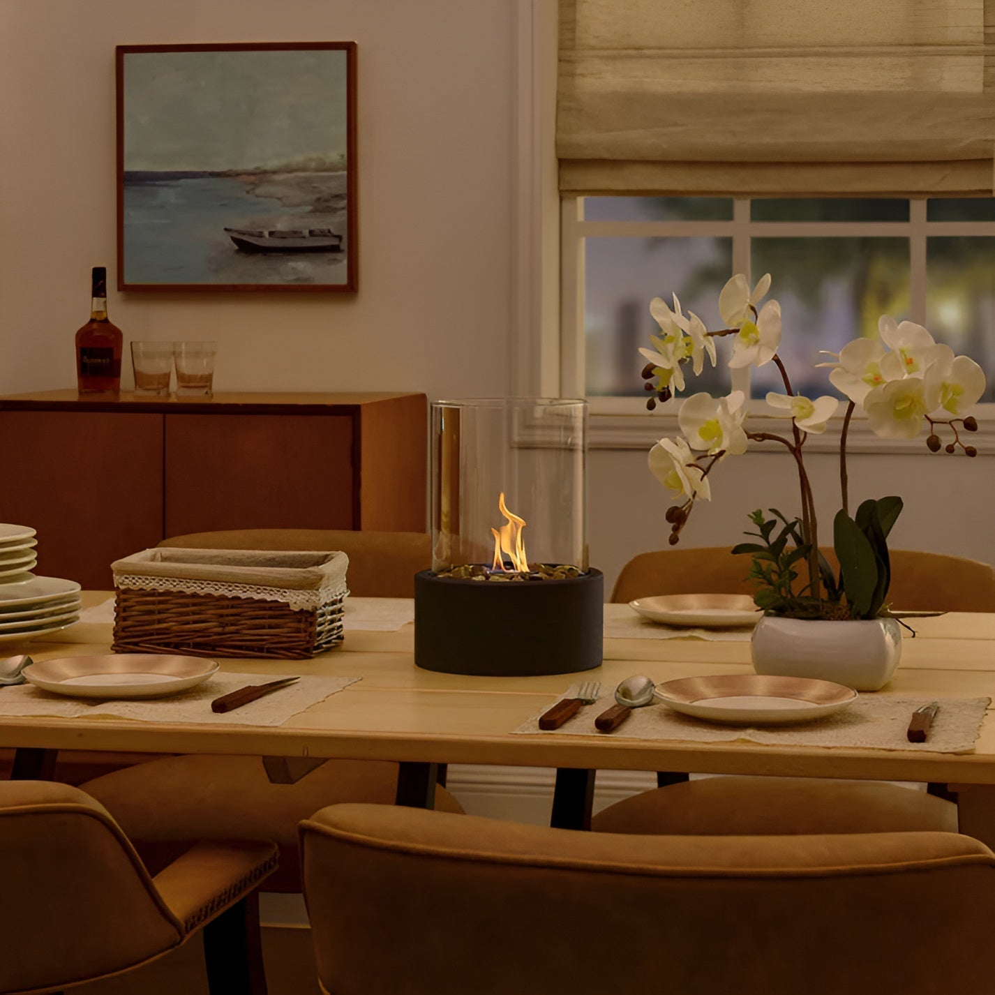 Modern Tabletop Fireplace with Sleek Metal Base – Clean Burning Indoor/Outdoor Decor 5