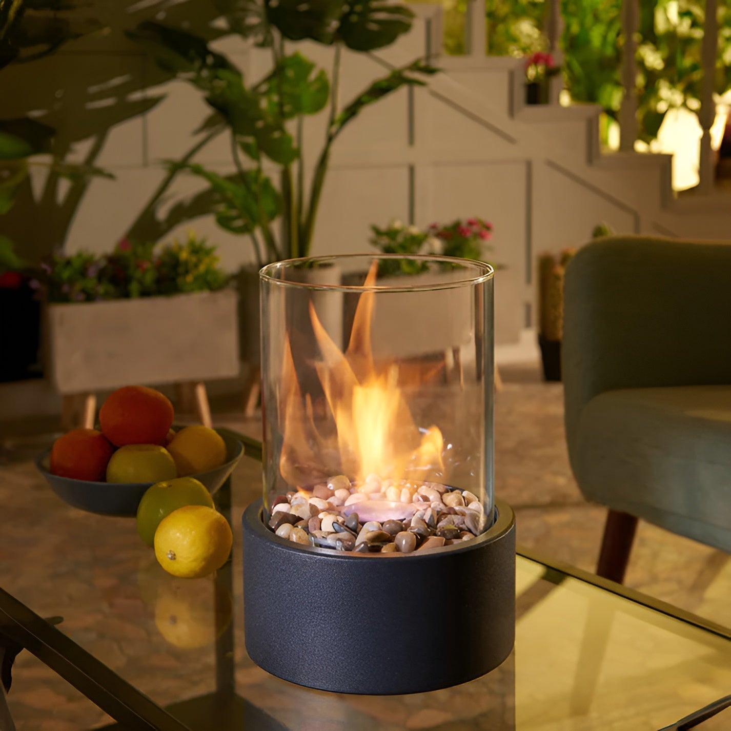 Modern Tabletop Fireplace with Sleek Metal Base – Clean Burning Indoor/Outdoor Decor 7