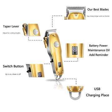 Professional Cordless Hair Clippers Set with Adjustable Taper Lever and Ceramic Blades 3