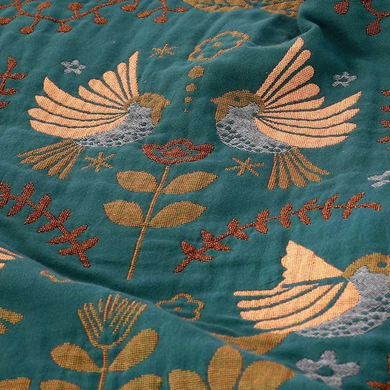 Reversible Cotton Throw Blanket with Nordic Bird Design – Soft, Cozy Home Decor for Sofa or Bed 4