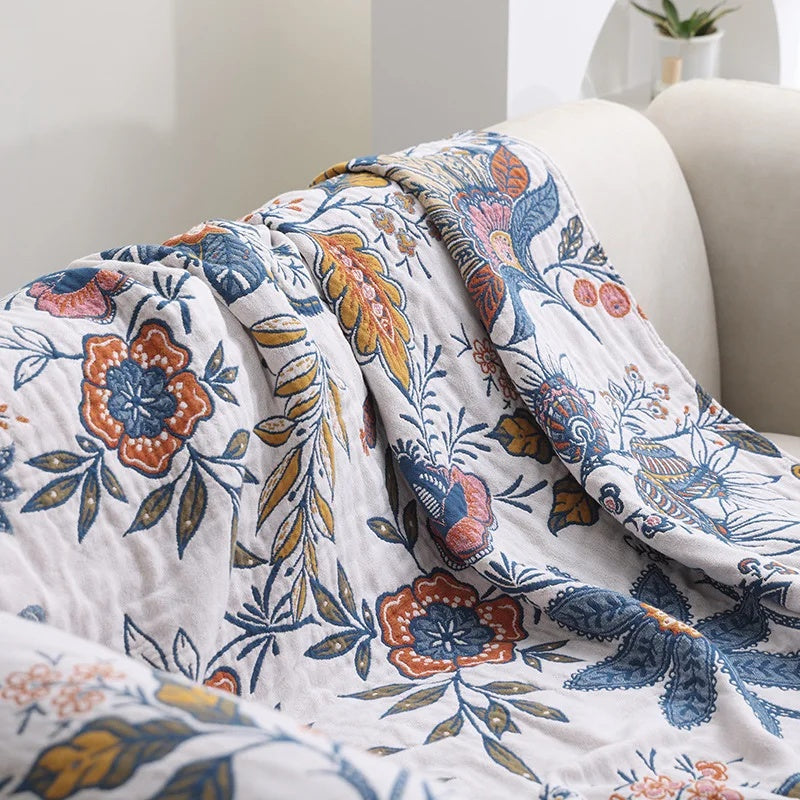 Reversible Floral Cotton Throw Blanket – Lightweight and Stylish Home Accent 3