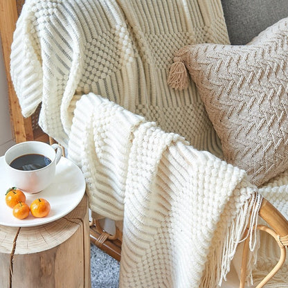 Scandinavian Style Knitted Sofa Throw Blanket – Soft Cotton-Poly Blend, 130 x 160 cm 0