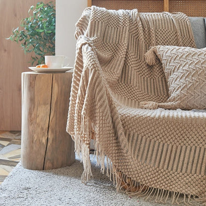 Scandinavian Style Knitted Sofa Throw Blanket – Soft Cotton-Poly Blend, 130 x 160 cm 1