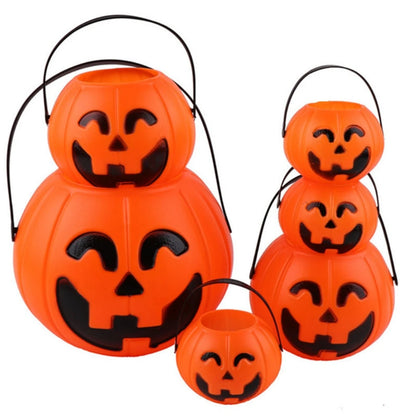 Set of 3 Plastic Pumpkin Buckets for Halloween, Multicolor Pumpkin Pails in Small, Medium, Large Sizes - Perfect Candy Buckets