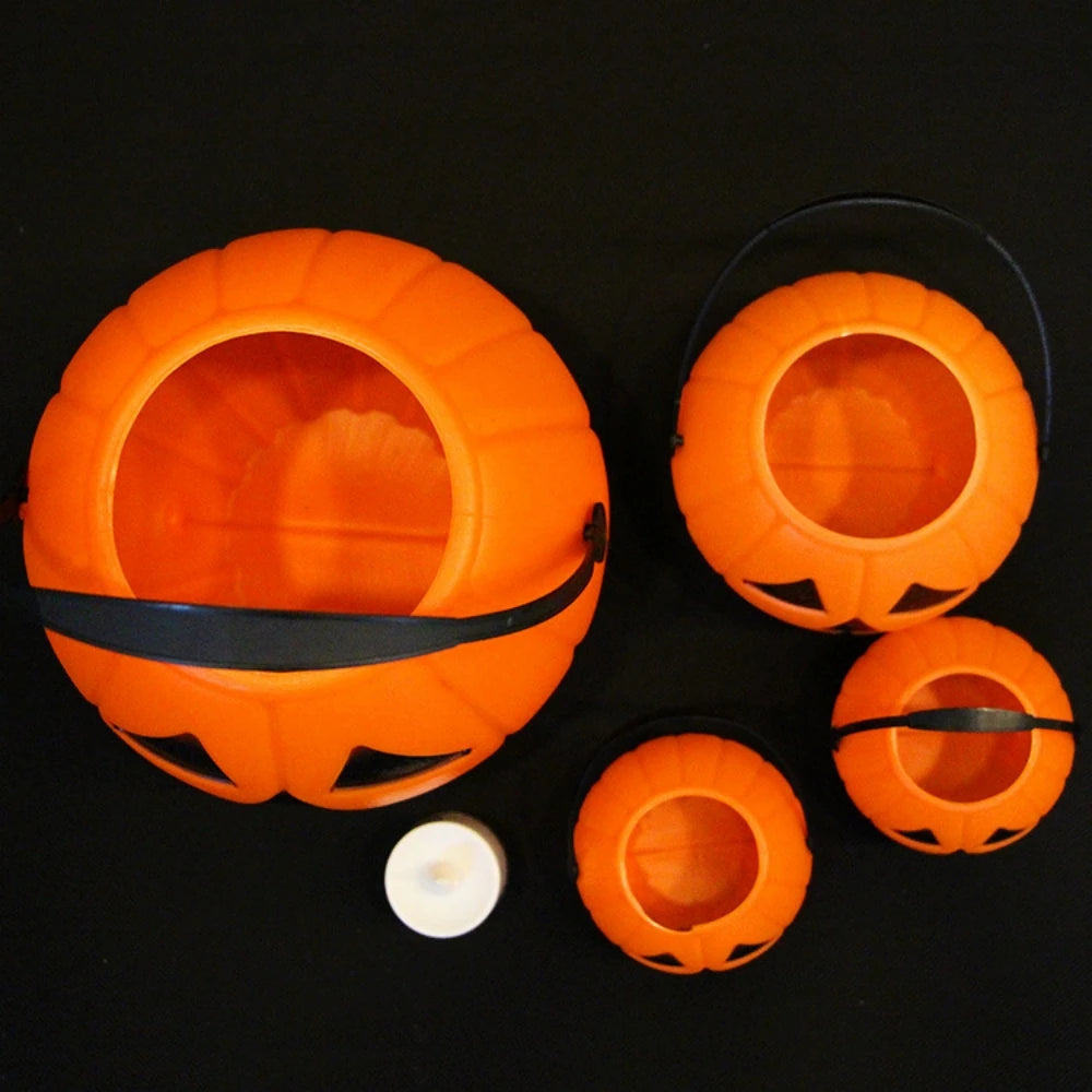 Set of 3 Plastic Pumpkin Buckets for Halloween, Multicolor Pumpkin Pails in Small, Medium, Large Sizes - Perfect Candy Buckets