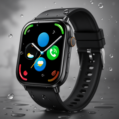 Smart Watch with 2.01-Inch Display, IP68 Waterproof, Heart Rate and Sleep Tracking – Black Silicone Strap 0