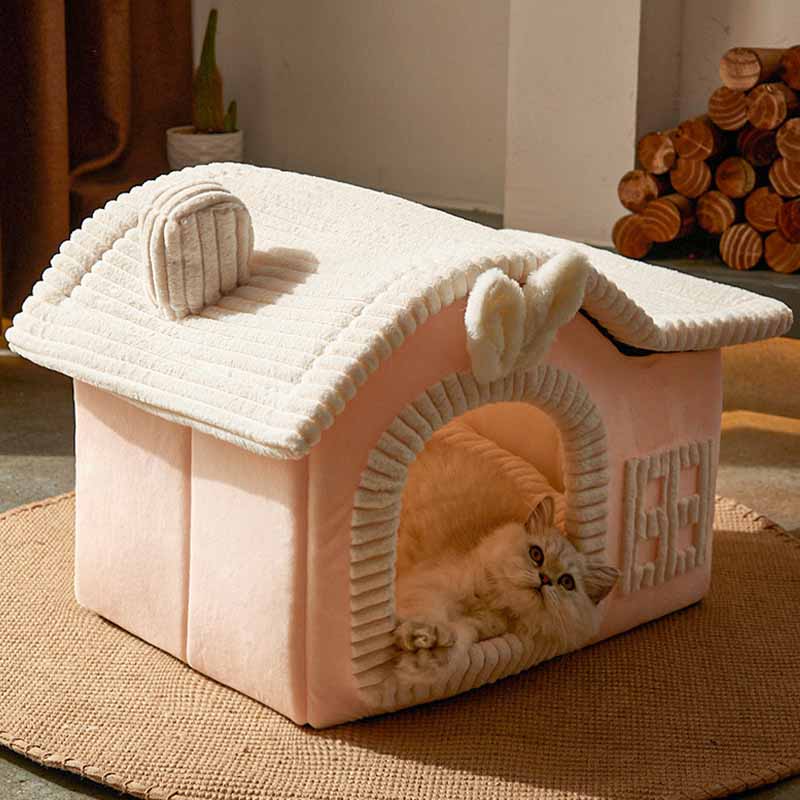 Soft House-Style Cat Bed for Indoor Use – Plush Flannel with High-Density Sponge 3