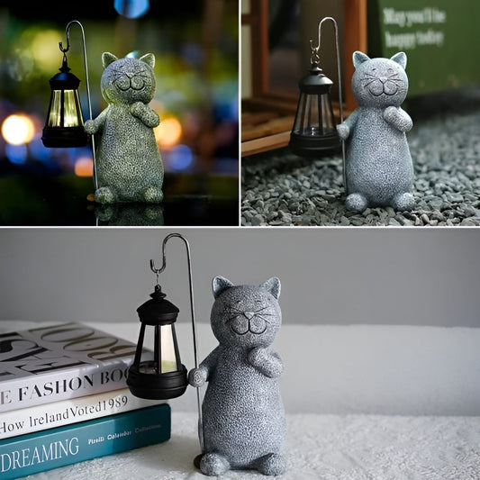 Solar Cat Statue for Garden Lighting – Hand-Painted, UV-Resistant Design 1