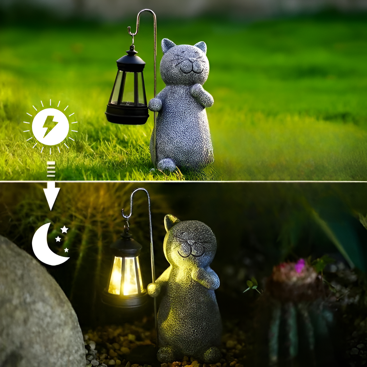 Solar Cat Statue for Garden Lighting – Hand-Painted, UV-Resistant Design 3