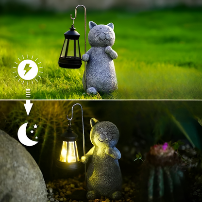 Solar Cat Statue for Garden Lighting – Hand-Painted, UV-Resistant Design 3