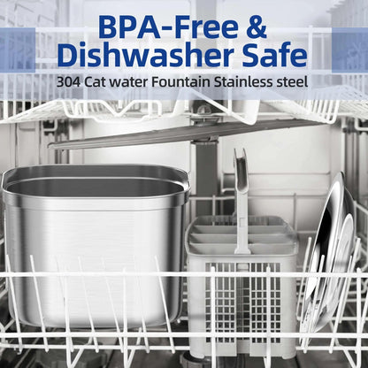 Stainless Steel Cat Water Fountain – Quiet 2.2L Dispenser for Healthy Hydration 3