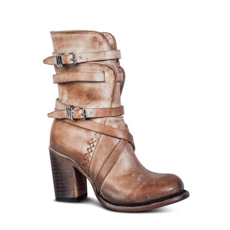 Stylish Black Leather Ankle Boots with Chunky Heel and Distressed Finish – Women's Footwear 3