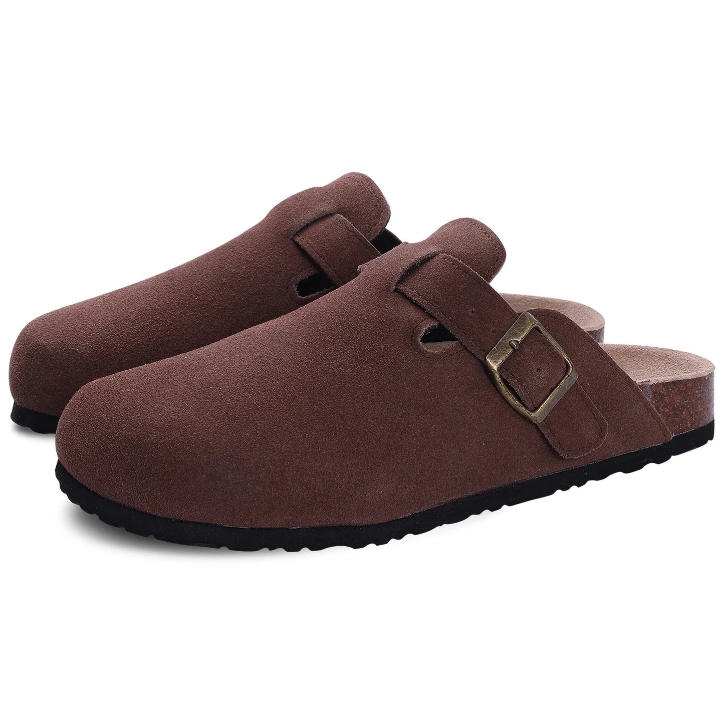 Stylish Deep Brown Suede Mules for Women with Cork Insole and Arch Support 0