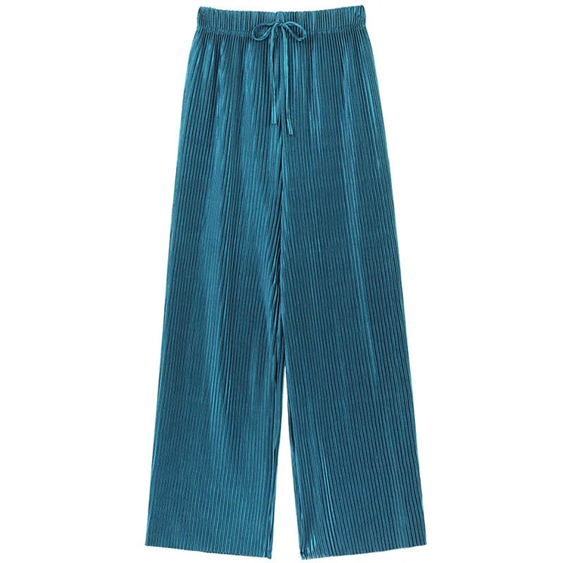 Summer Women's Wide Leg Pants – Pleated Ice Silk Trousers with Elastic Waist for Comfortable Casual Wear 3