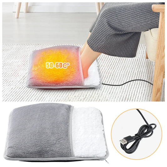 USB Electric Foot Warmer in Grey - Soft Washable Heated Foot Warmer with Flannel Fabric for Cozy Feet 0