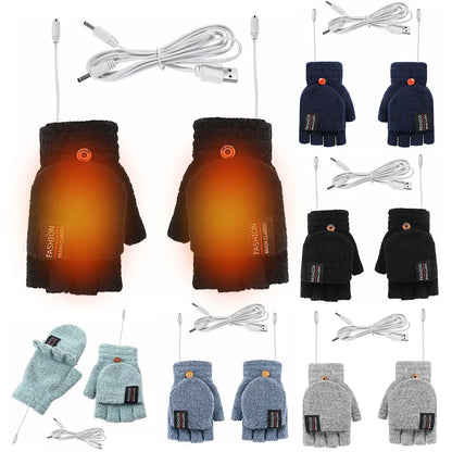 USB Electric Heated Gloves with Adjustable Temperature – Fingerless Design for Outdoor Activities, Dual-Sided Heating, One Size 0