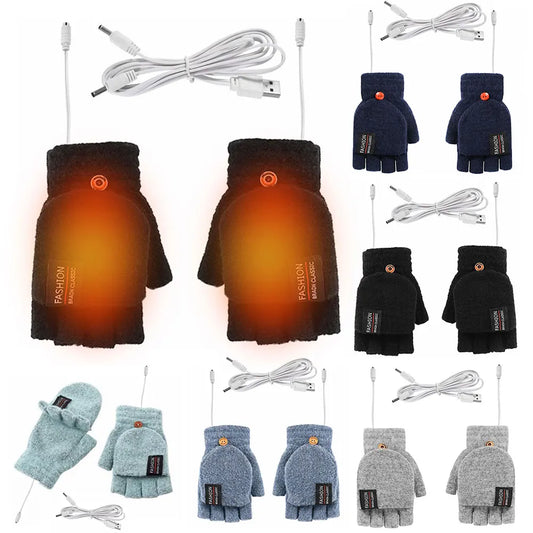USB Electric Heated Gloves with Adjustable Temperature – Fingerless Design for Outdoor Activities, Dual-Sided Heating, One Size 0