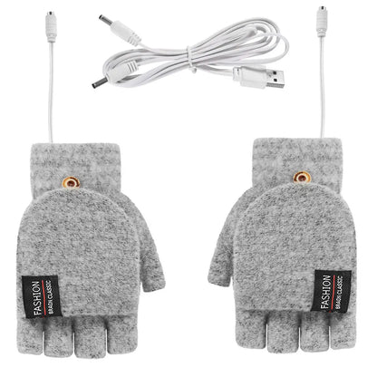USB Electric Heated Gloves with Adjustable Temperature – Fingerless Design for Outdoor Activities, Dual-Sided Heating, One Size 9