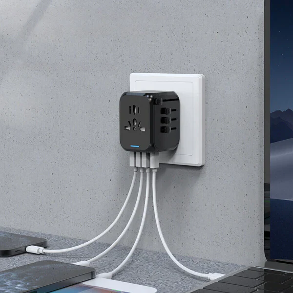 Universal Travel Power Adapter with 4 USB Ports – Compact and Safe Charging Solution for Global Use 0