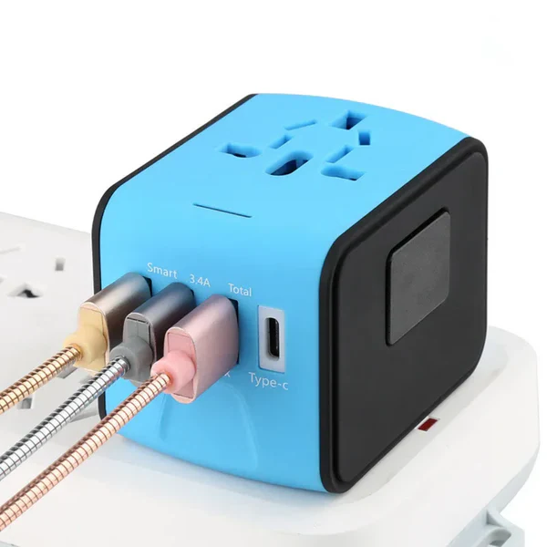 Universal Travel Power Adapter with 4 USB Ports – Compact and Safe Charging Solution for Global Use 1
