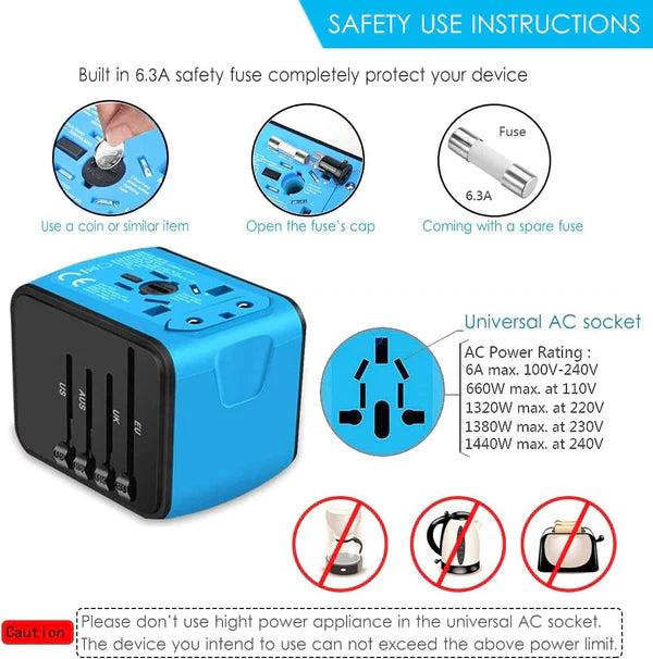 Universal Travel Power Adapter with 4 USB Ports – Compact and Safe Charging Solution for Global Use 3