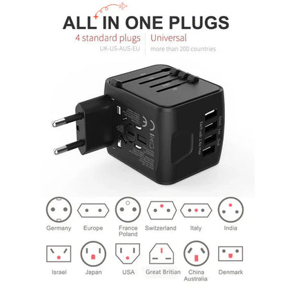 Universal Travel Power Adapter with 4 USB Ports – Compact and Safe Charging Solution for Global Use 5