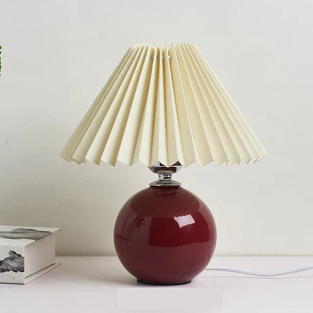 Vintage Table Lamp with Pleated Shade – Elegant Nightstand or Bedside Lamp for Living Room and Bedroom 0