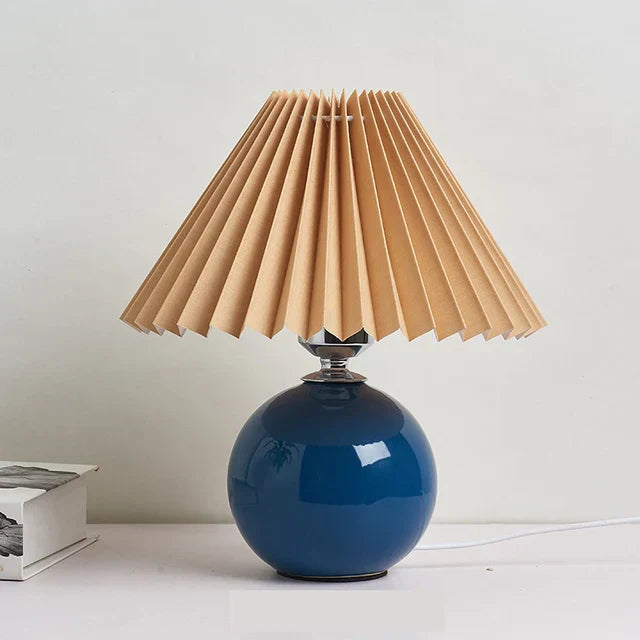 Vintage Table Lamp with Pleated Shade – Elegant Nightstand or Bedside Lamp for Living Room and Bedroom 2