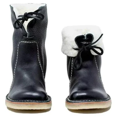 Vintage Waterproof Wool Lined Boots with Adjustable Collar and Rubber Sole for Winter Comfort 0