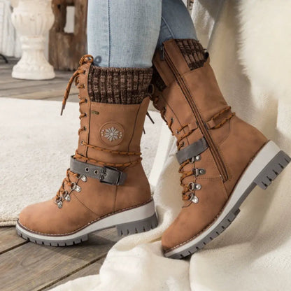 Women's Black Lace-Up Winter Boots with Knitted Cuff and Non-Slip Sole – Stylish and Comfortable Footwear 10